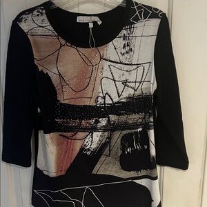 Black and Multicolor Artistic Long Sleeve Top
